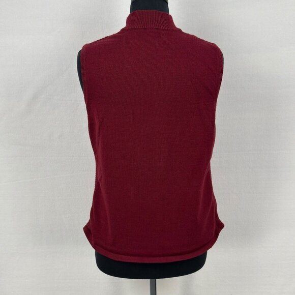 Emotions Womens M Burgundy Zip Front Sweater Vest Embellished Pearls Pockets - Picture 3 of 9